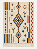 Gathered Signs custom Azilal rug in natural ivory with blue, saffron, terracotta, pink, green and black, hand-knotted in Morocco