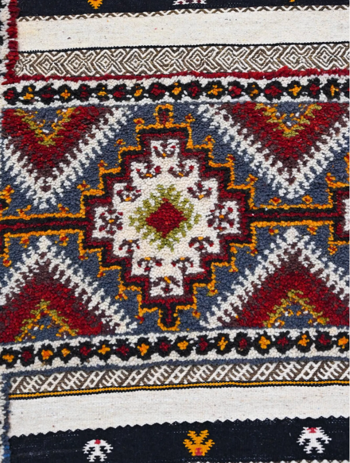 Close-up of Layered Legacy Taznakht rug showing Glaoui weave and mixed handwoven texture