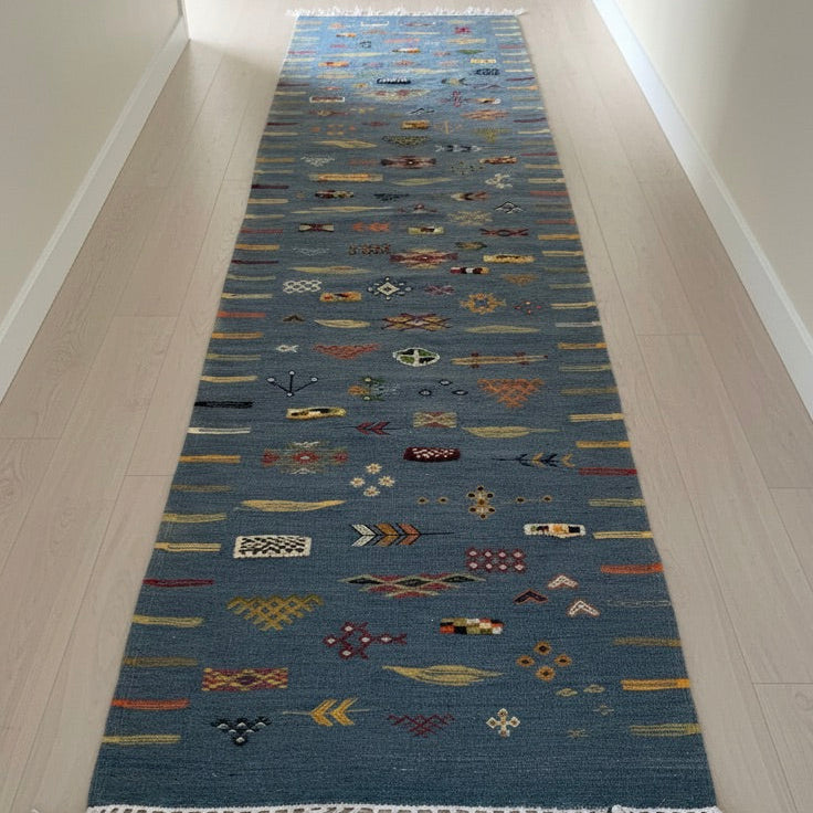 light blue runner Moroccan rug