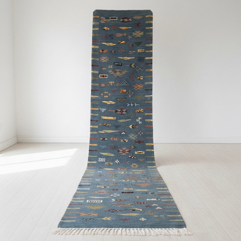 light blue runner Moroccan rug
