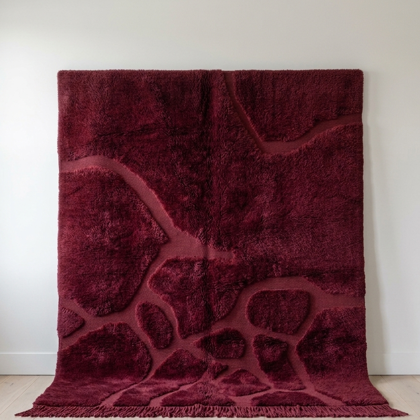 Burgundy Beni Mrirt Moroccan Rug - Handwoven Wool