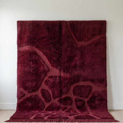 Burgundy Beni Mrirt Moroccan Rug - Handwoven Wool