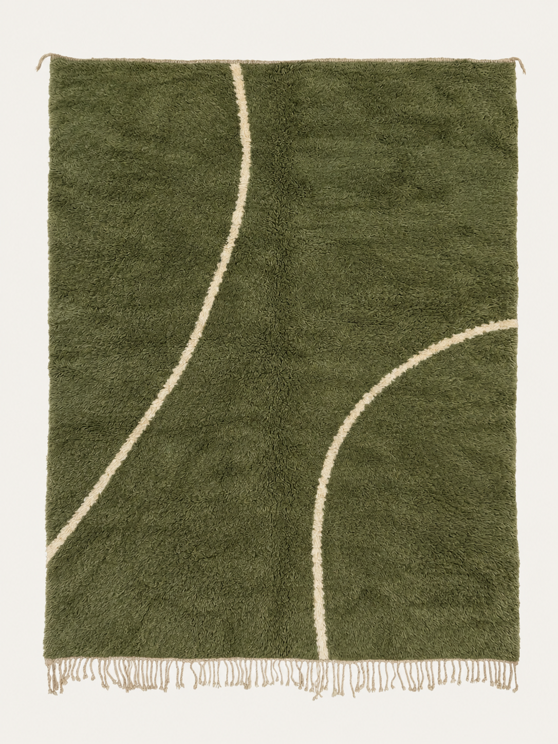 Olive Ground custom Beni Mrirt rug in deep olive green and ivory, hand-knotted in Morocco