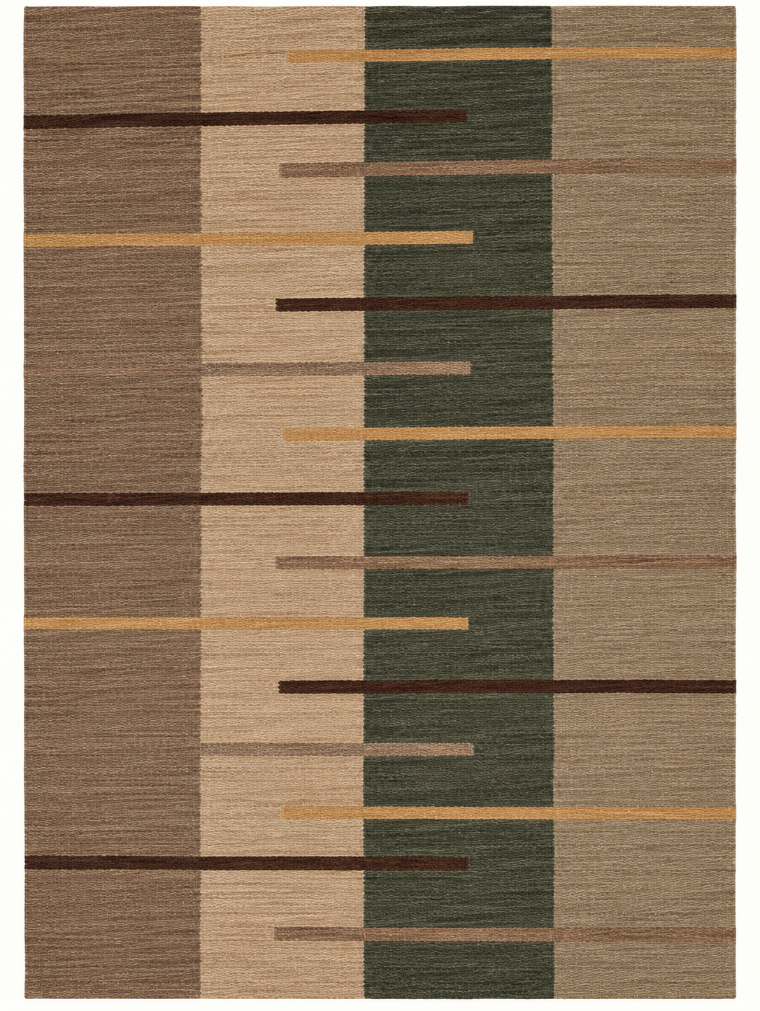 Olive Measure custom Moroccan kilim rug with olive, taupe, sand, ochre and brown geometric woven fields
