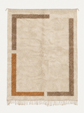 Open Boundary custom Beni Mrirt rug in ivory, taupe and ochre, hand-knotted in Morocco