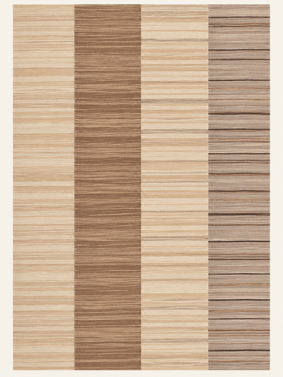Parallel Fields custom Taznakht flatweave rug with broad natural wool bands in ivory, beige and brown