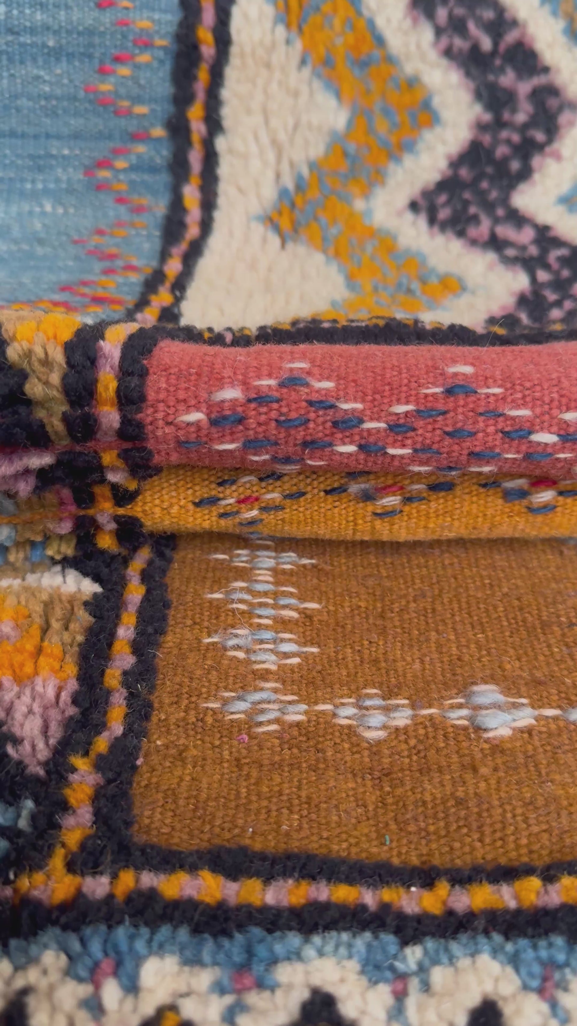 
Patchwork Moroccan rug handwoven natural wool plant-dyed Berber rug