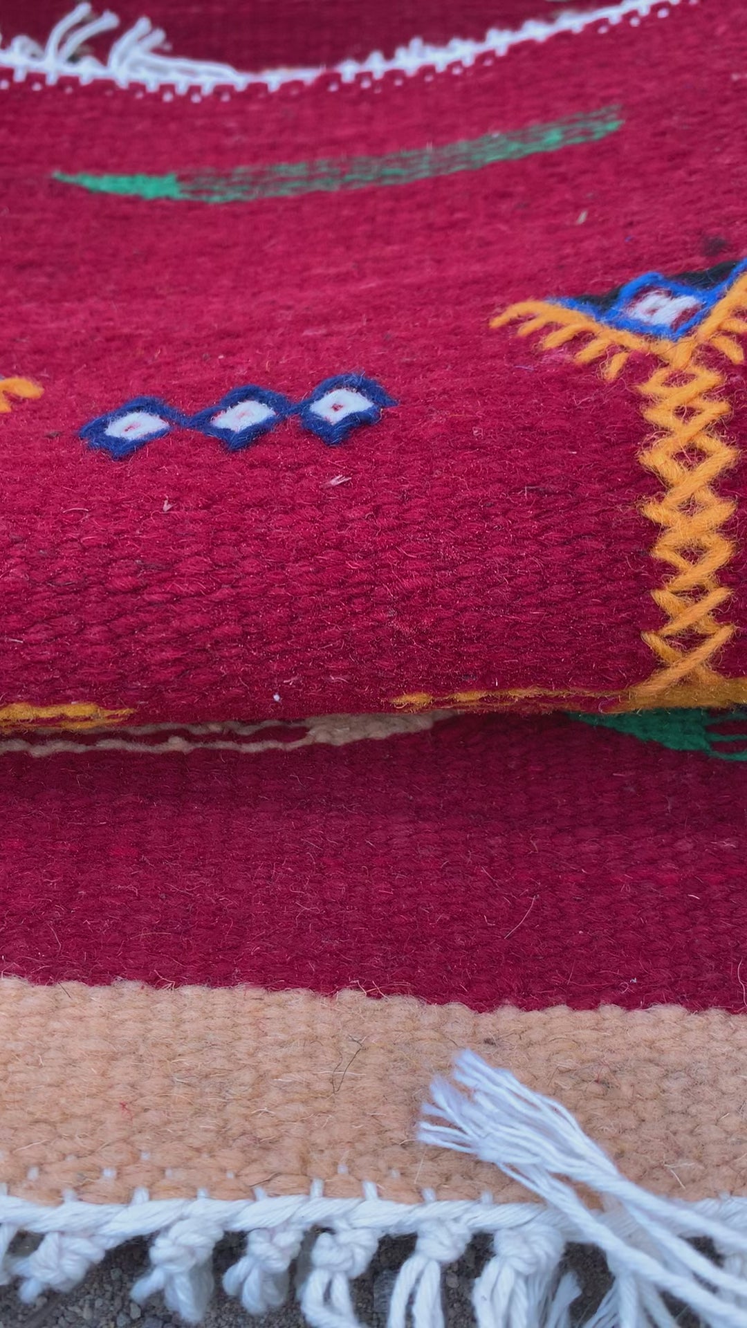 Red Moroccan Rug - Handwoven Wool - Meaningful Symbols - 41 x 26 in