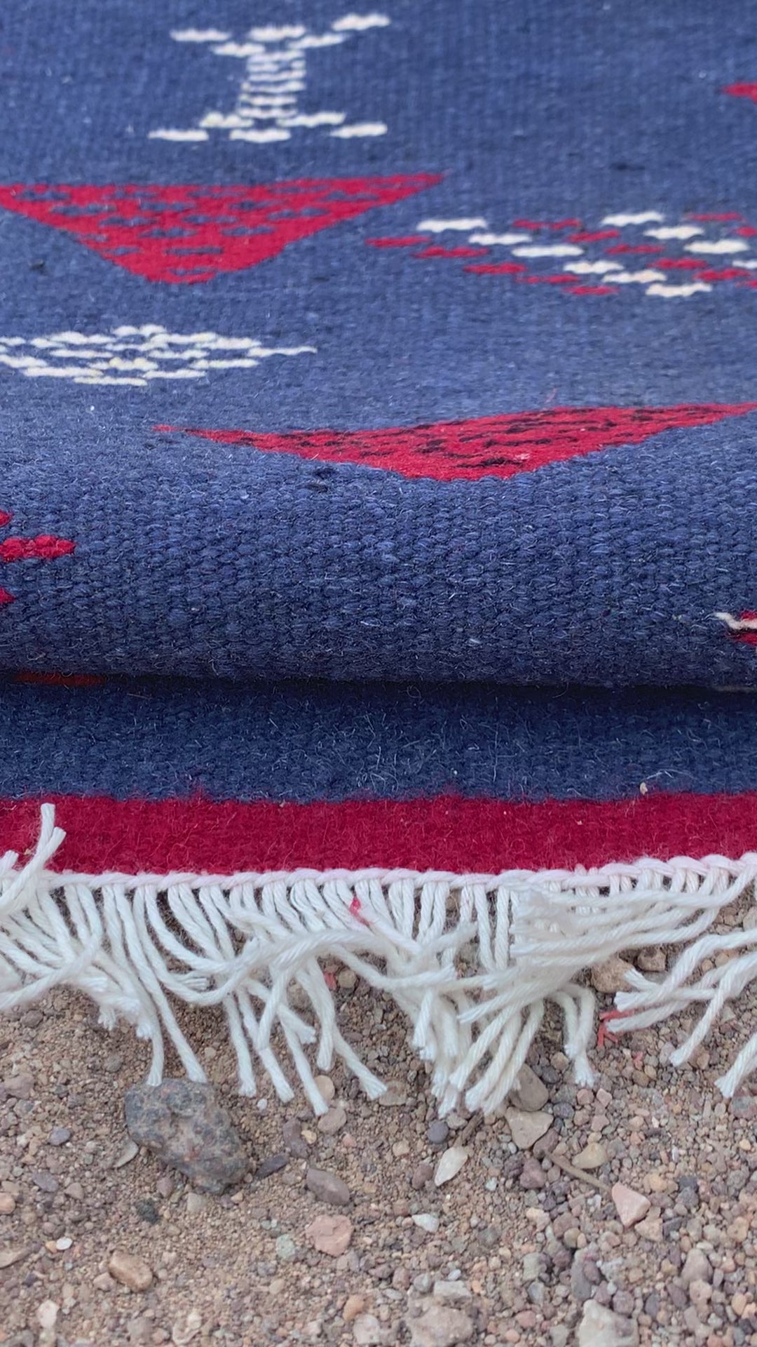 Blue Moroccan Kilim Rug - Handwoven Flatweave Wool - berber Motifs - 60 x 26 in