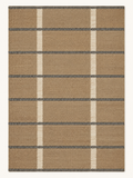 Quiet Framework custom Moroccan kilim rug with taupe wool ground, ivory vertical bands and fine dark horizontal lines