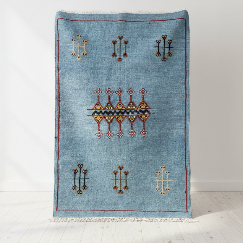 Small Blue Rug handwoven moroccan wool rug 
