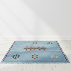  Small Blue Rug  handwoven moroccan wool rug with patterns