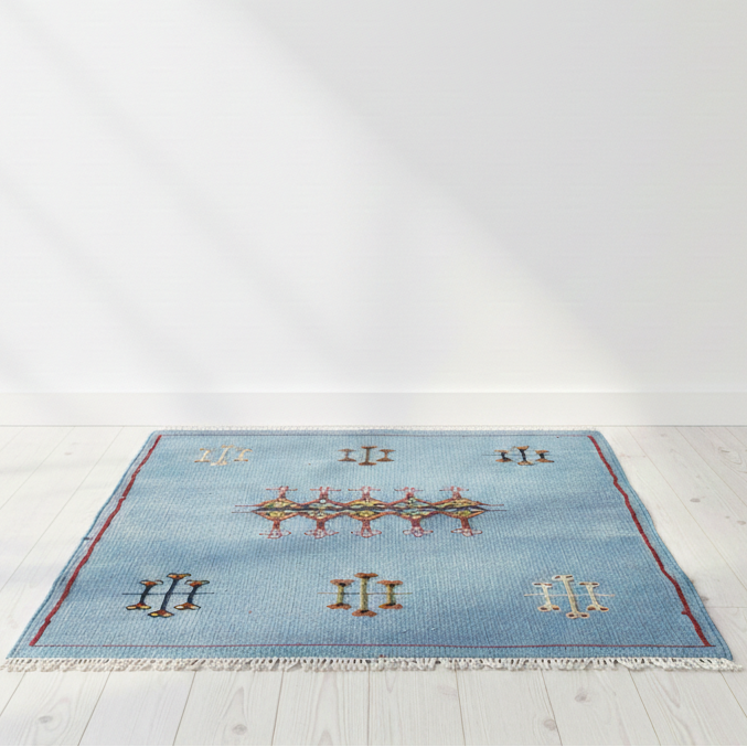  Small Blue Rug  handwoven moroccan wool rug with patterns