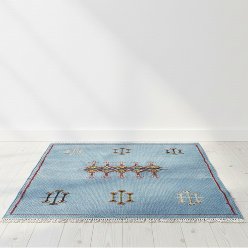  Small Blue Rug  handwoven moroccan wool rug with patterns