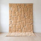 Beni Ourain Moroccan rug in sand wool 118 x 79 in with raised pile blocks on a flatweave ground