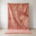 Pink Beni Ourain style Moroccan wool rug 71 x 98 in with long shaggy pile and flat woven diagonals