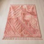 Pink Beni Ourain style Moroccan wool rug 71 x 98 in with long shaggy pile and flat woven diagonals