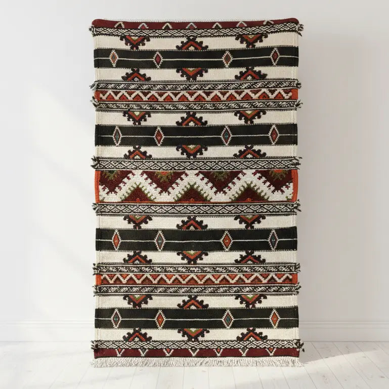 Small Black and White Moroccan Rug 