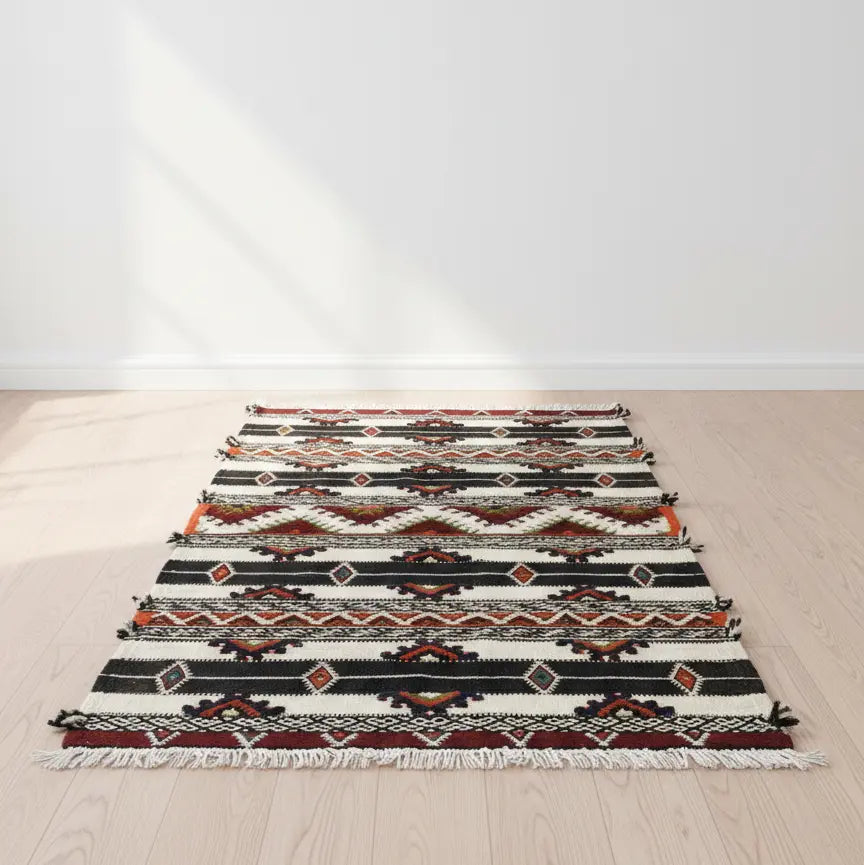 Small Black and White Moroccan Rug 