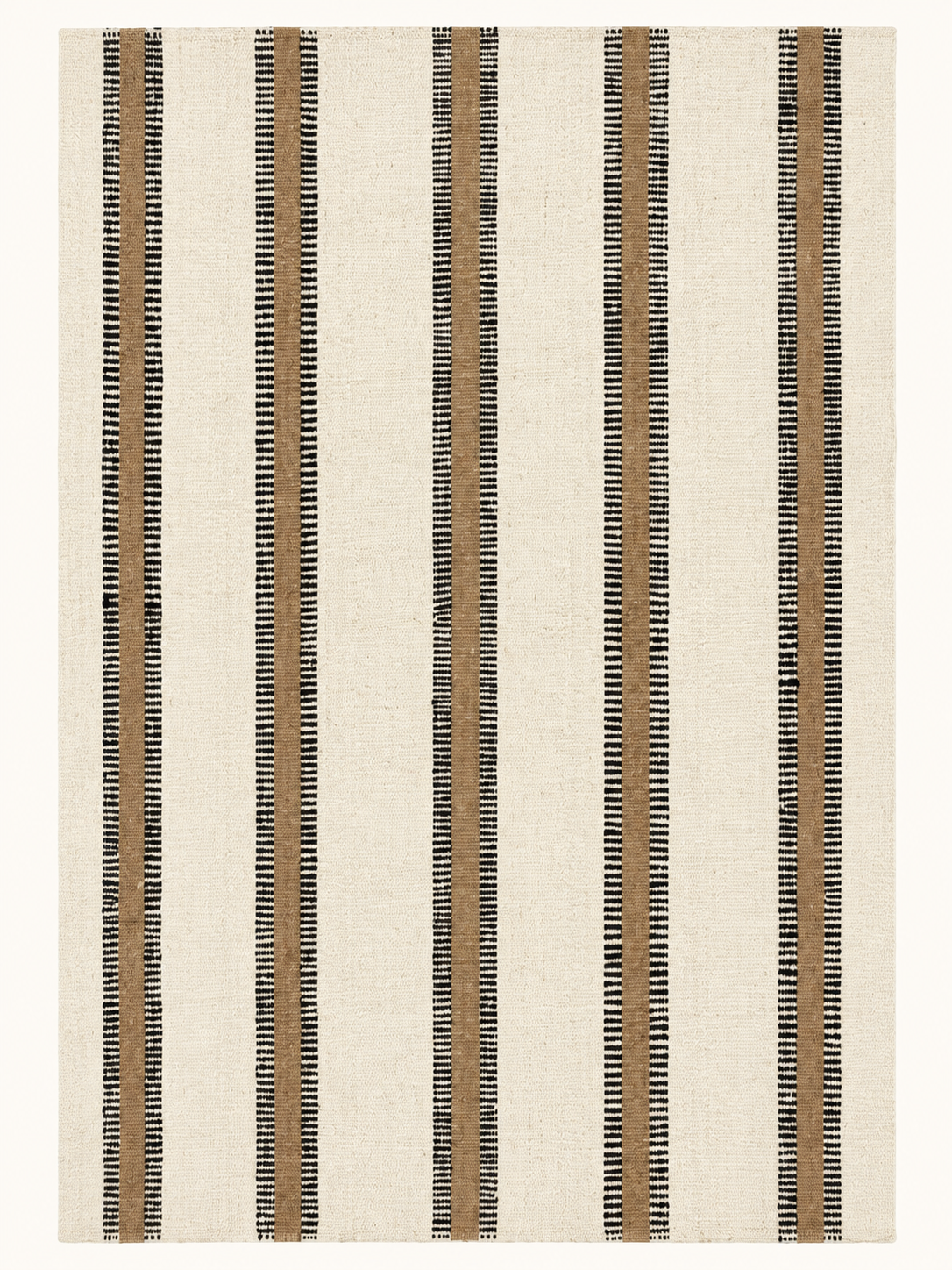 Sable Alignment custom Moroccan kilim rug with vertical brown and black woven bands on a natural ivory ground