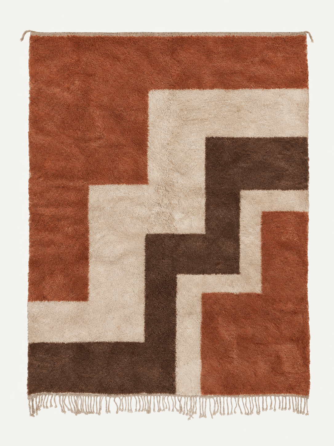 Shared Passage custom Beni Mrirt rug in terracotta, ivory and brown, hand-knotted in Morocco