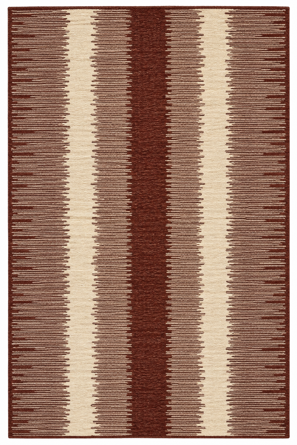 Sienna Frequency custom Moroccan kilim rug with alternating ivory and brown linear fields and a deep sienna centre