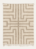 Custom Beni Mrirt rug in warm ivory and taupe with an architectural geometric line pattern, hand-knotted in Morocco