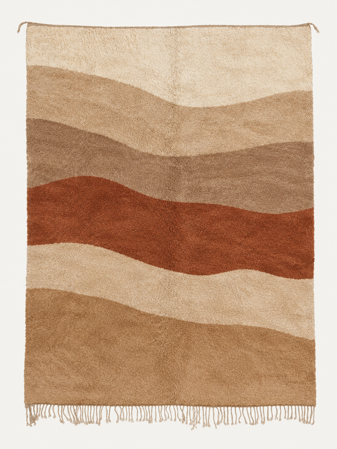 Custom Beni Mrirt rug with flowing terracotta, sand and ivory bands, hand-knotted in Morocco