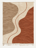 Custom Beni Mrirt rug in ivory, taupe and terracotta with a flowing curved composition, hand-knotted in Morocco