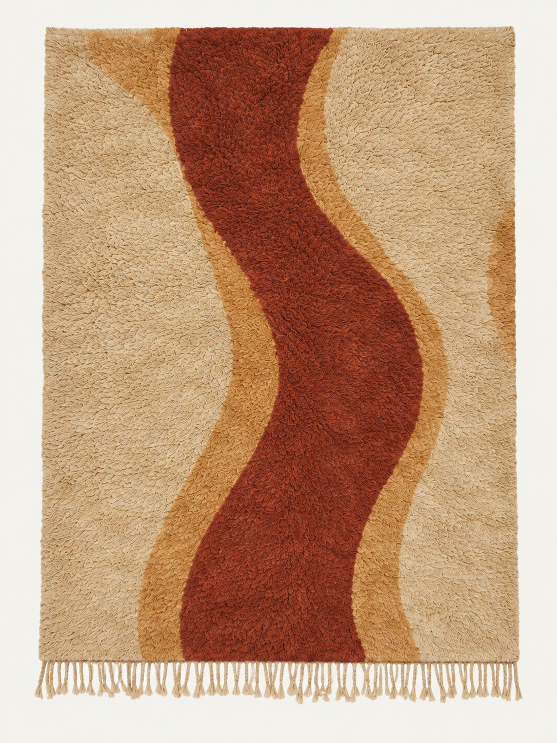 Terracotta Flow custom Beni Mrirt rug in warm ivory, camel and terracotta, hand-knotted in Morocco