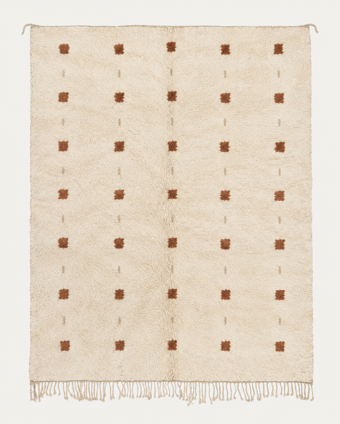 Terracotta Notes Beni Ouarain custom Moroccan rug with repeated terracotta square motifs on warm ivory wool