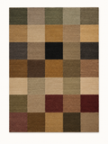 Tonal Grid custom Moroccan kilim rug with geometric blocks in olive, ochre, brown, burgundy, black and natural wool tones