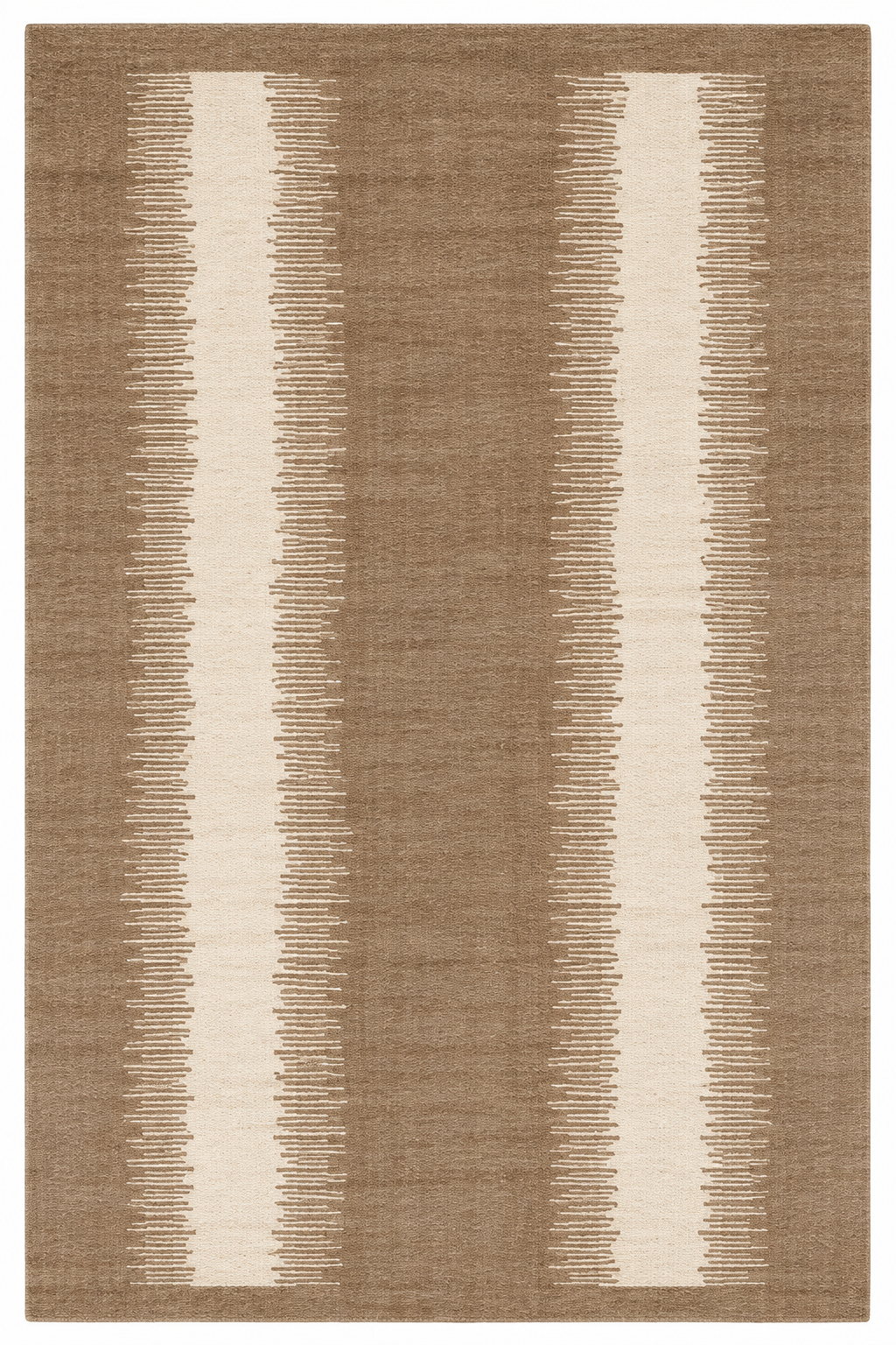 Twin Passage custom Moroccan kilim rug with two ivory vertical fields on a warm taupe woven ground
