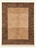 Umber Frame custom Beni Mrirt rug in warm beige, camel and umber brown, hand-knotted in Morocco