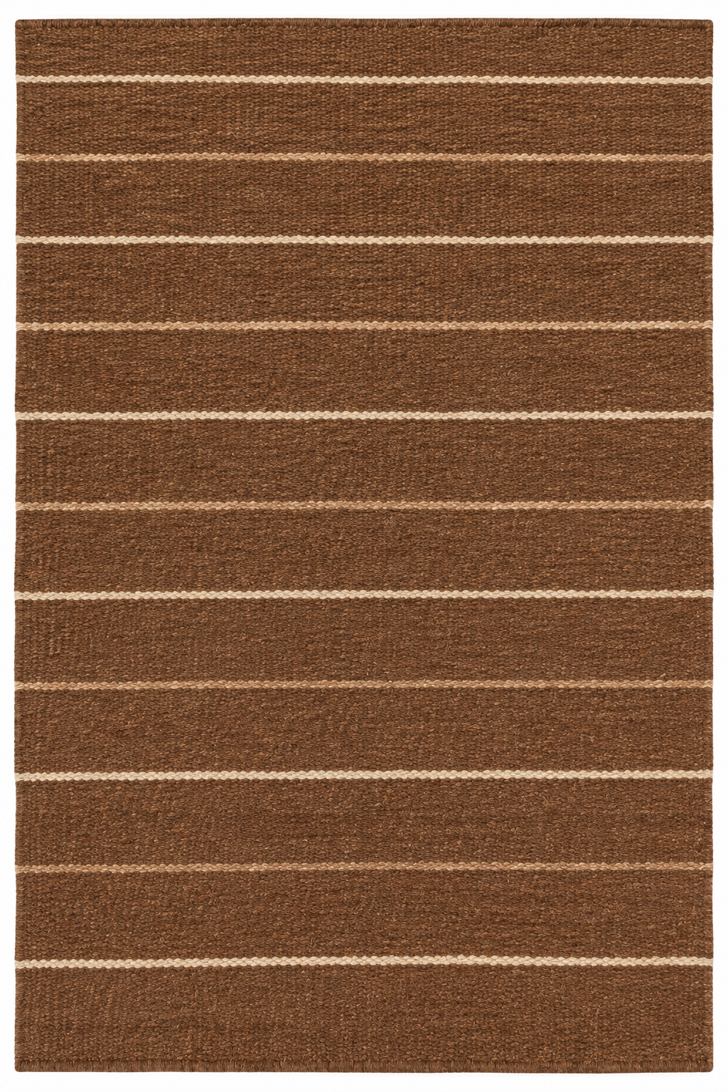 Umber Rhythm custom Moroccan kilim rug with deep brown wool and evenly spaced ivory woven lines