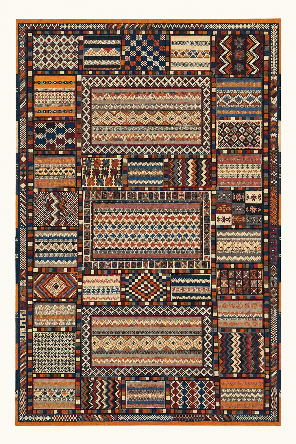 Woven Anthology custom Taznakht Glaoui rug combining multiple handweaving techniques, handwoven in Morocco
