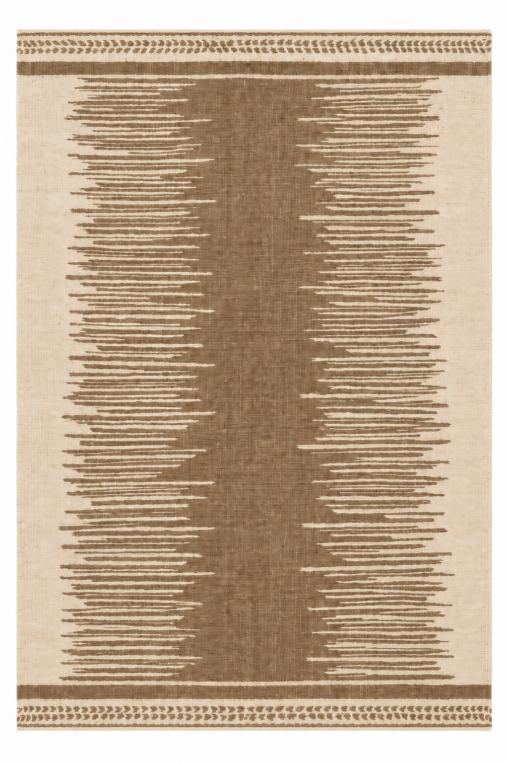 Woven Current custom Moroccan kilim rug with a central taupe field and fine linear details on a natural ivory ground